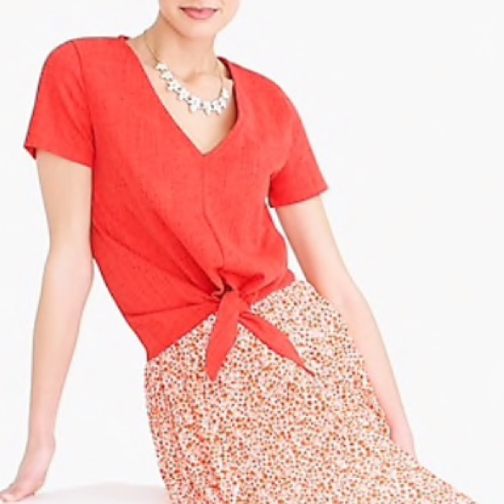 JCrew V neck textured tie front top NWOT